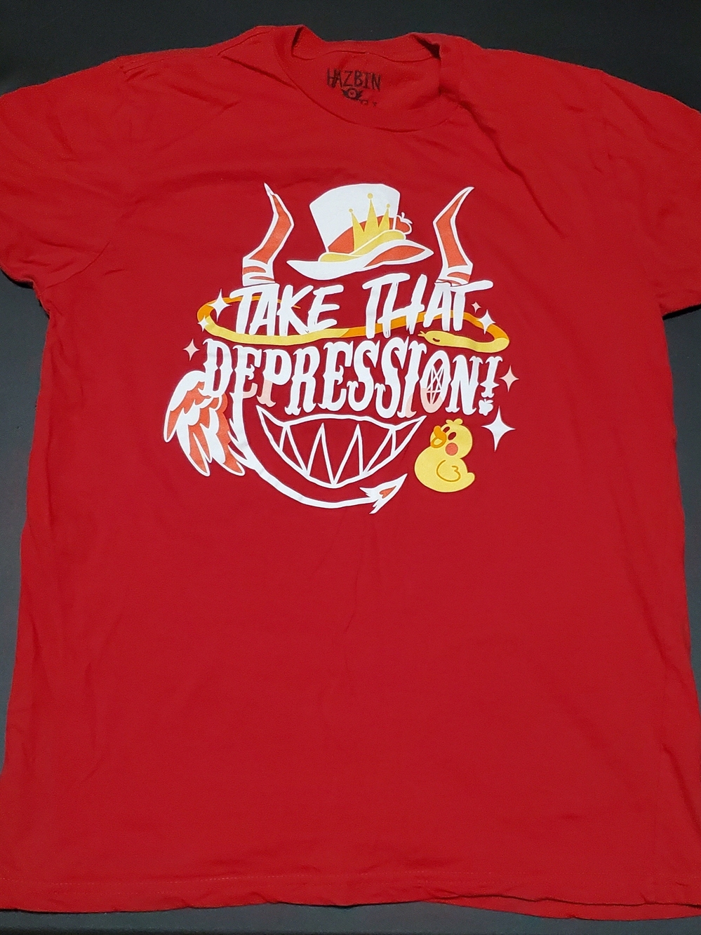 Hot Topic Red Graphic Tee with White and Yellow Print